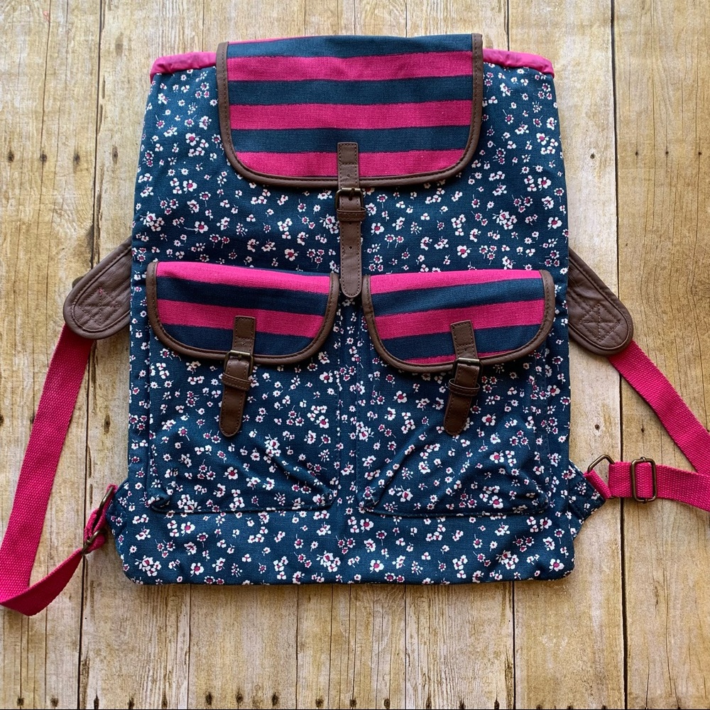 Candies Blue and Pink Floral Drawstring Backpack